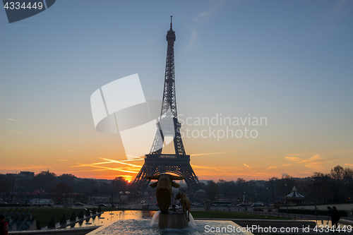 Image of The Eiffel tower at sunrise in Paris