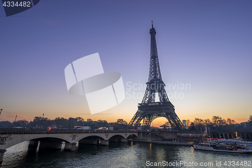 Image of The Eiffel tower at sunrise in Paris