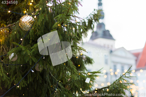 Image of close up of christmas tree at old town in tallinn