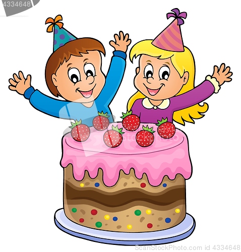 Image of Cake and two kids celebrating image 1