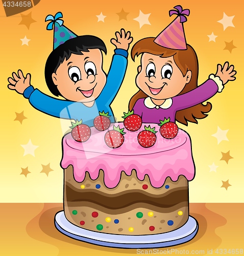 Image of Cake and two kids celebrating image 2