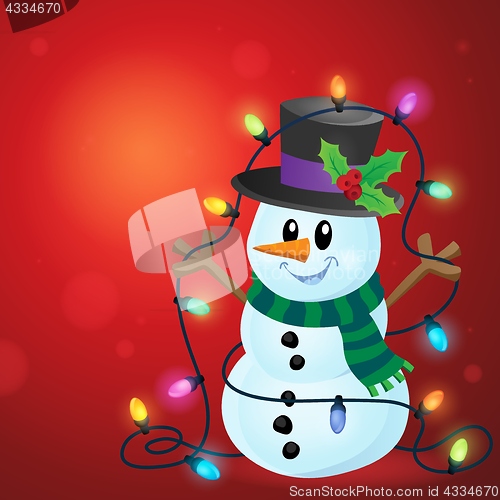 Image of Snowman with Christmas lights image 3