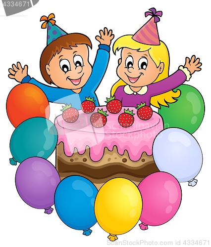 Image of Cake and two kids celebrating image 3