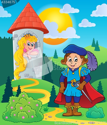 Image of Prince near tower with princess