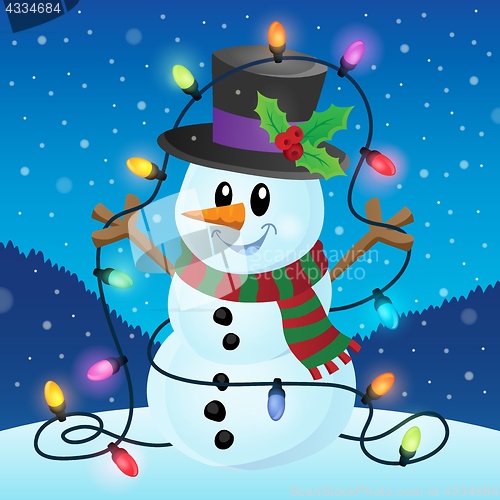 Image of Snowman with Christmas lights image 2