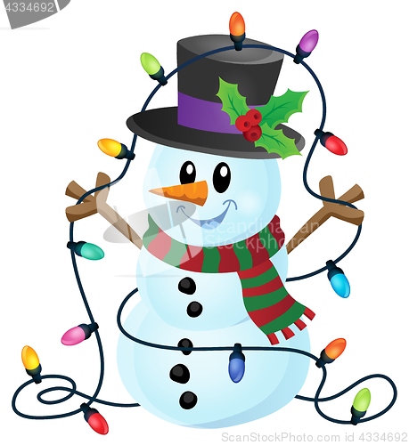 Image of Snowman with Christmas lights image 1