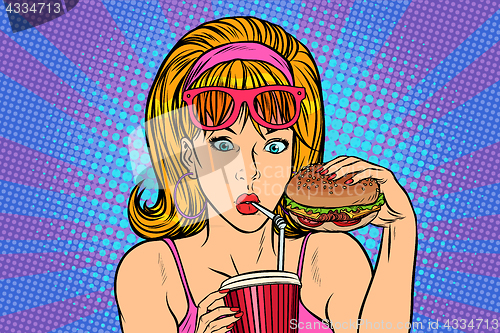 Image of Pop art woman with fast food