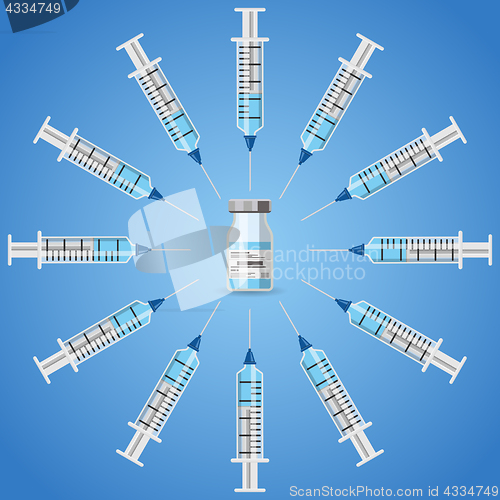 Image of plastic medical syringe and vial icon