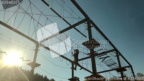 Image of Unidentifiable boy climbing in high rope park