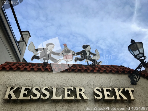 Image of Old logo on the building of Kessler Sekt winery