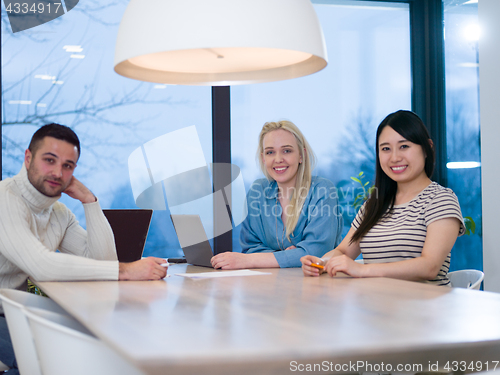 Image of Startup business team at a meeting in modern office building