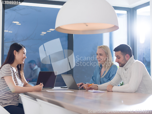 Image of Startup business team at a meeting in modern office building
