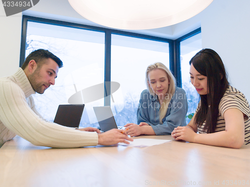 Image of Startup business team at a meeting in modern office building