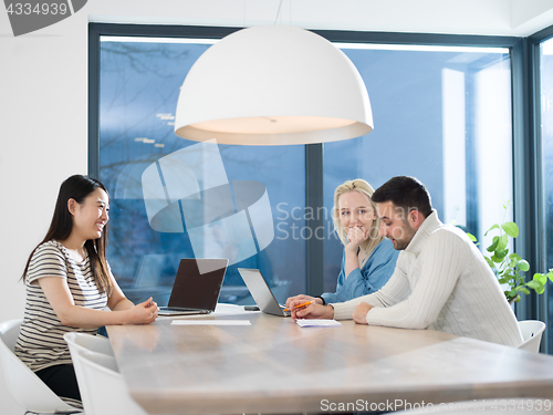 Image of Startup business team at a meeting in modern office building