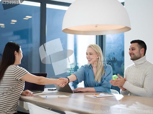 Image of Startup business team at a meeting in modern office building