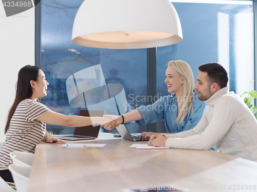 Image of Startup business team at a meeting in modern office building