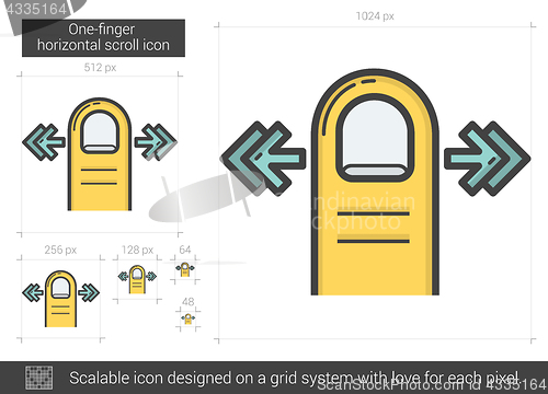 Image of One-finger horizontal scroll line icon.