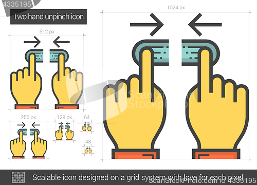 Image of Two hand unpinch line icon.