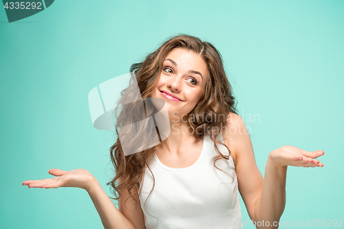 Image of The young woman\'s portrait with happy emotions