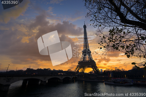 Image of The Eiffel tower at sunrise in Paris 