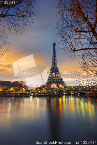 Image of The Eiffel tower at sunrise in Paris 