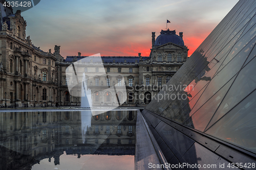 Image of  View of famous Louvre Museum with Louvre Pyramid