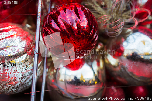 Image of close up of christmas tree toys and balls 