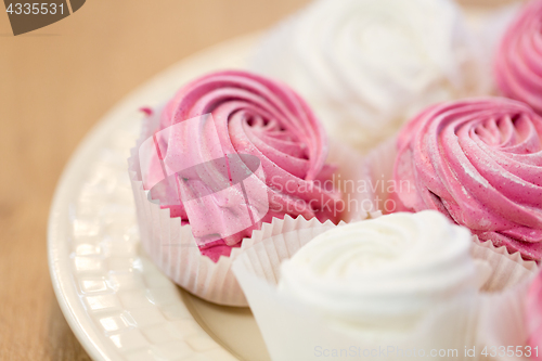 Image of close up of zephyr or marshmallow dessert on plate