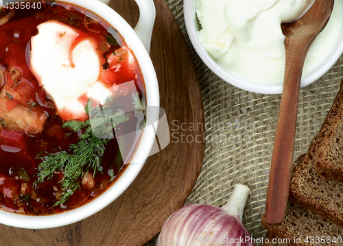 Image of Ukrainian National Traditional Beet Soup Borscht