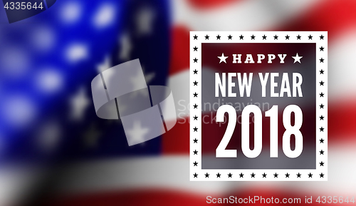 Image of Congratulations on the new 2018 against the background of the United States flag. Vector