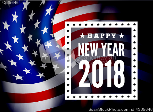 Image of Congratulations on the new 2018 against the background of the United States flag. Vector