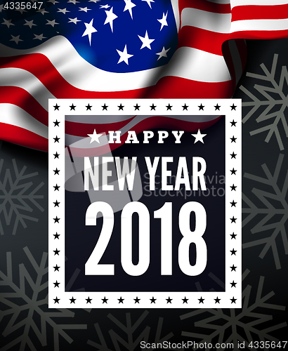 Image of Congratulations on the new 2018 against the background of the United States flag. Vector