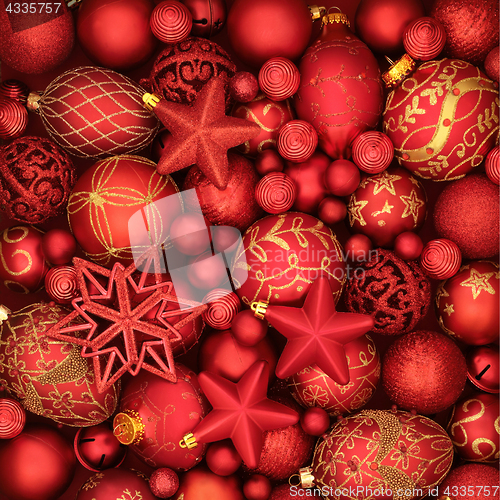 Image of Christmas Red and Gold Bauble Background