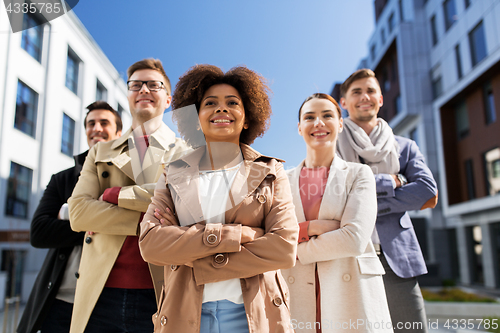 Image of international group of people on city street