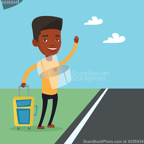 Image of African man hitchhiking vector illustration.