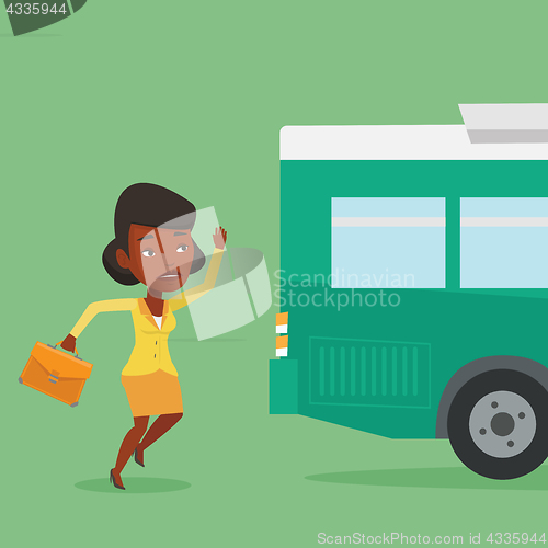 Image of Latecomer woman running for the bus.