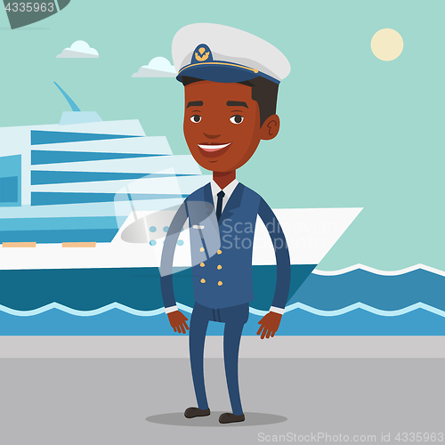 Image of African ship captain in uniform at the port.