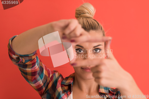 Image of young woman over color background