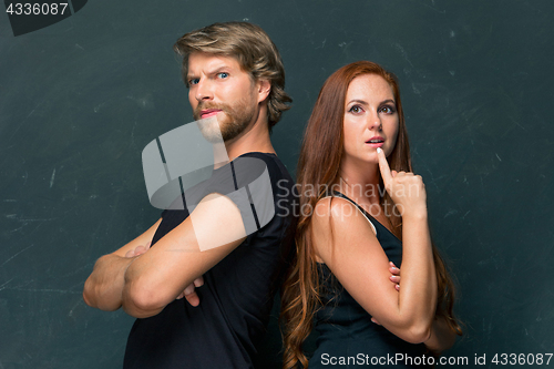 Image of Young couple remembering and thinking about something