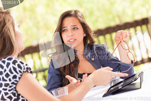 Image of Expressive Young Adult Girlfriends Using Their Computer Electron