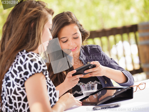 Image of Expressive Young Adult Girlfriends Using Their Computer Electron