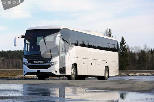 Image of White Scania Interlink Coach Bus