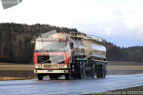 Image of Volvo F12 Tank Truck on Autumn Highway