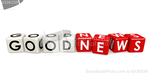 Image of Red and white cube with good news word