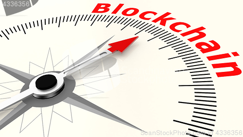 Image of Compass with arrow pointing to the word Blockchain