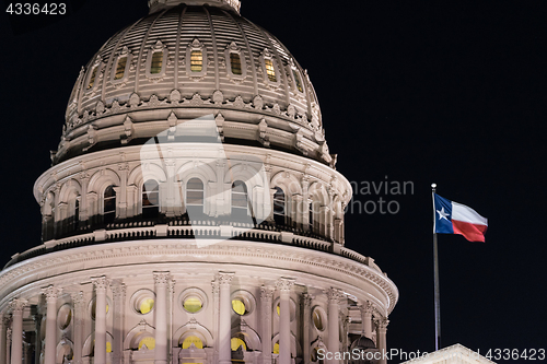 Image of Flags Fly Night Falls Austin Texas Capital Building Motion