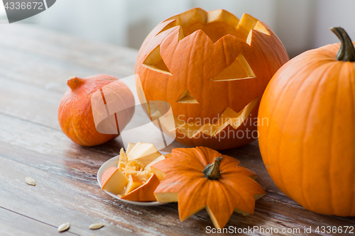 Image of jack-o-lantern or carved halloween pumpkin