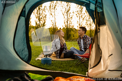 Image of Young couple camping