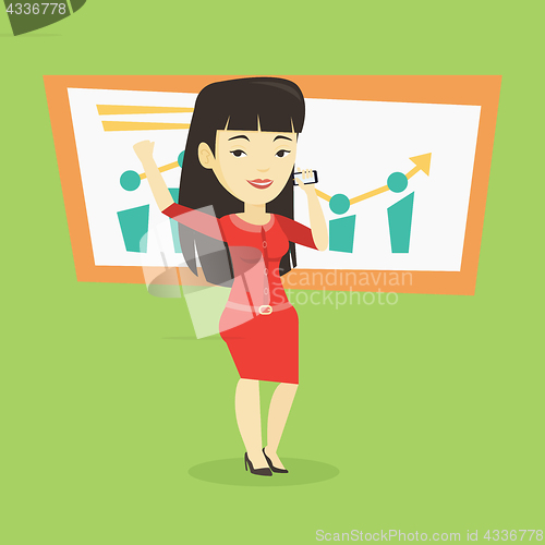 Image of Businesswoman celebrating business success.