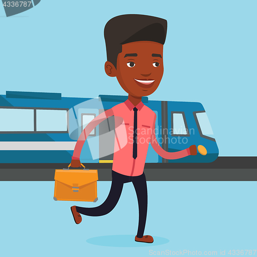 Image of Business man at train station vector illustration